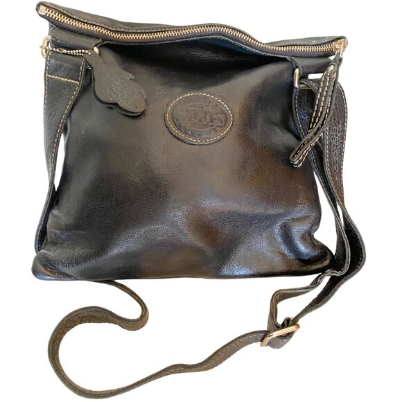 ROOTS Venetian Village Prince Black Leather Crossbody Purse - Picture 2 of 7